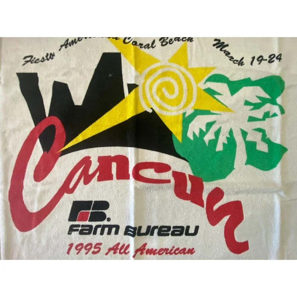 Vtg 1995 Cancun Beach Towel All American USA Made Farm Bureau Coral NEW Unused
